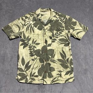 Tommy Bahama Mens Medium Hawaiian Camp Shirt Green Leaf Print Cork Buttons
